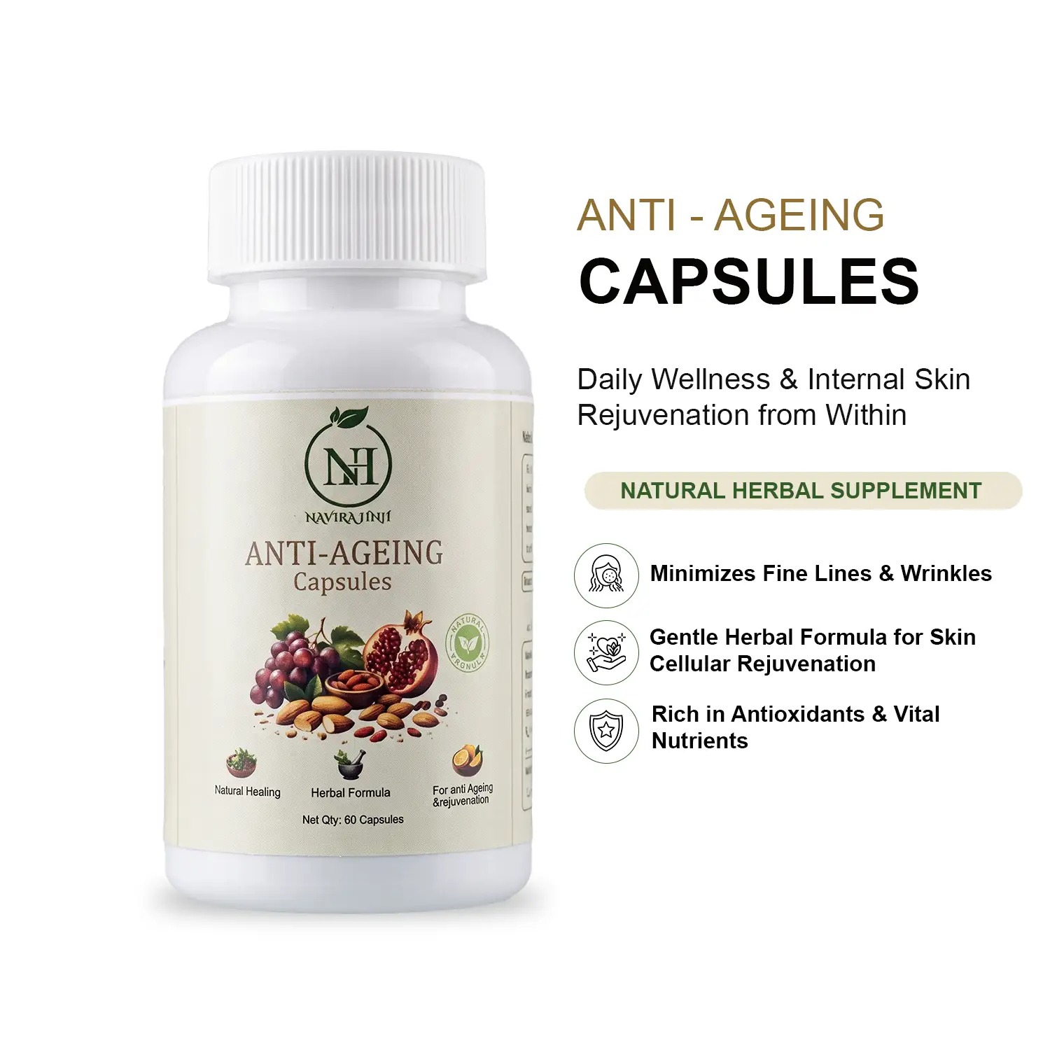 Anti Ageing Capsules | Herbal Supplement with Antioxidant Botanicals for Skin Wellness